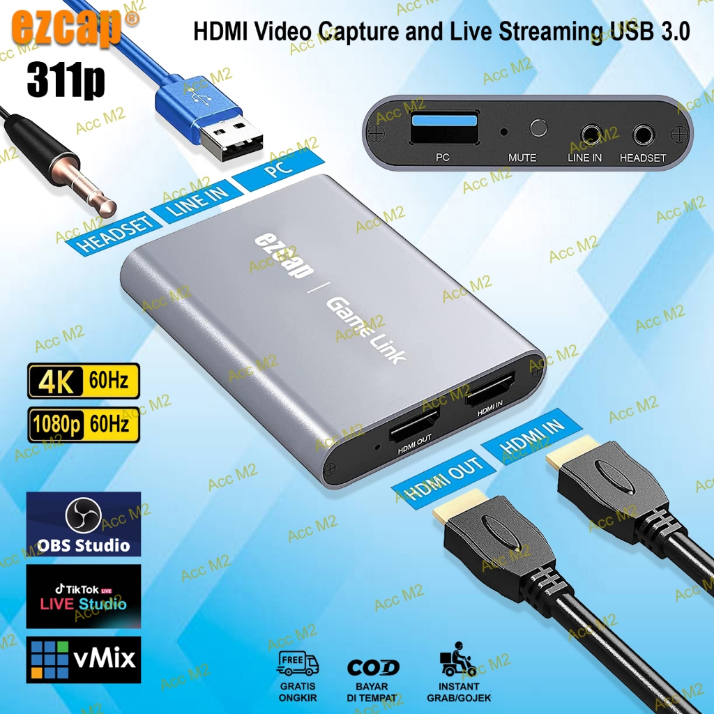 HDMI Audio & Video Capture Card, Game and Live Streaming Device EZCAP 311P Game Link USB 3.0 HD Live