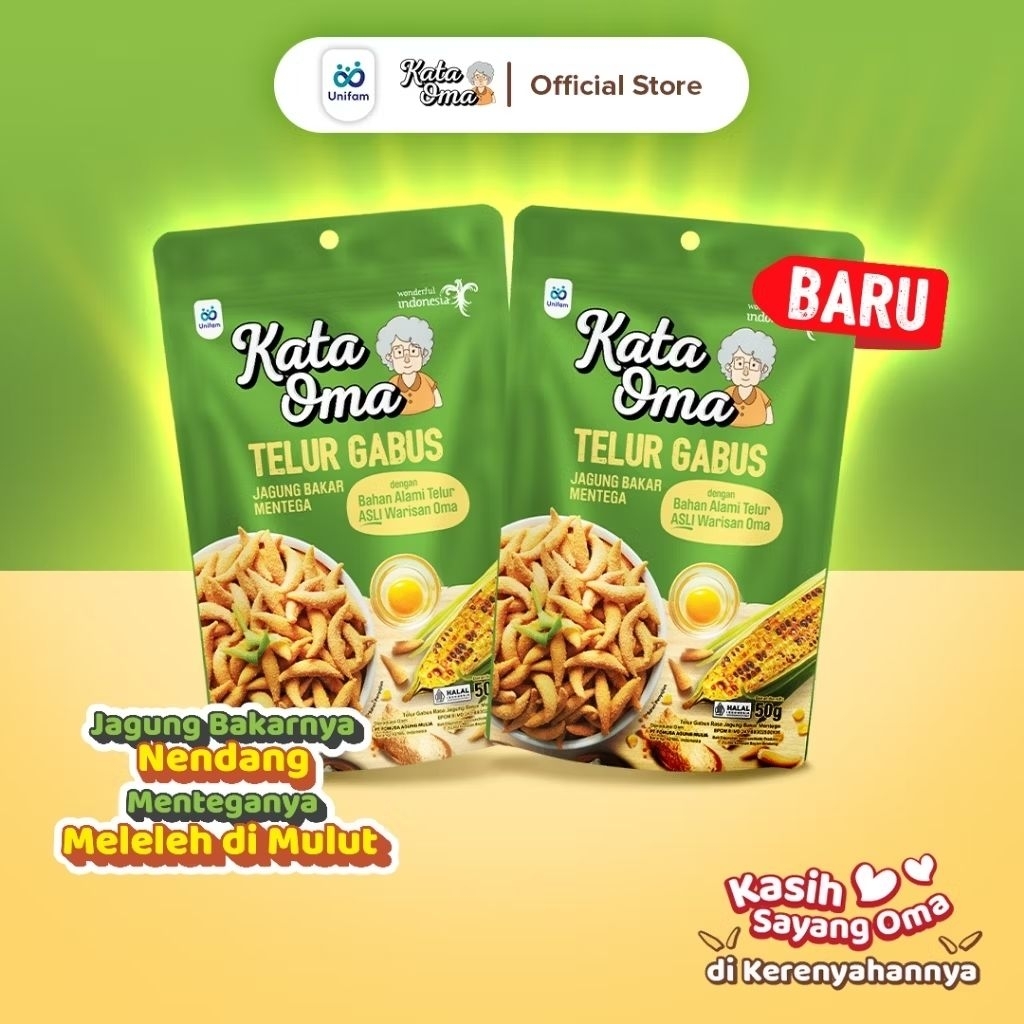 

BARU Paket isi 2 Kata Oma Telur Gabus Rasa Jagung Bakar Mentega 50 Gr manis gurih enak