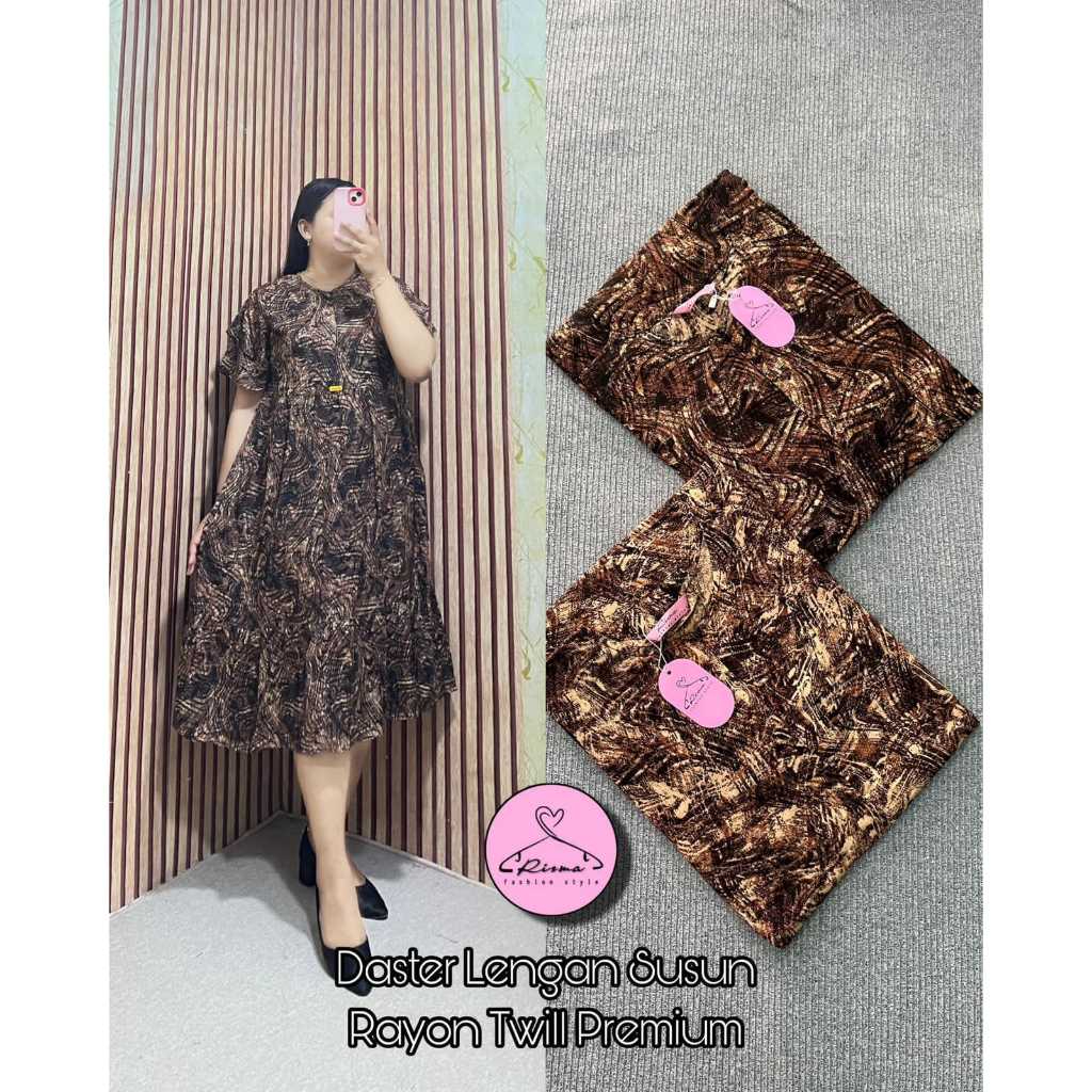 DASTER RAYON MOTIF ABSTRAK LENGAN SUSUN BAHAN RAYON TWILL PREMIUM TERBARU