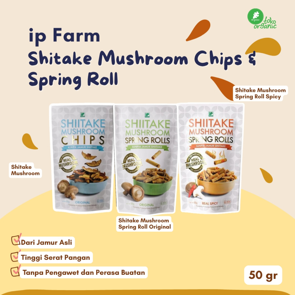 

Ip Farm Mushroom Chips Snack (50gr) - iP Farm Healthy Snack with Crispy Dried Mushrooms | Keripik Jamur Shitake, Sumpia Jamur Shitake, Keripik Oyster Natural Sehat Tanpa Pengawet dan Perasa Buatan | Shitake Chips , Oyster Chips