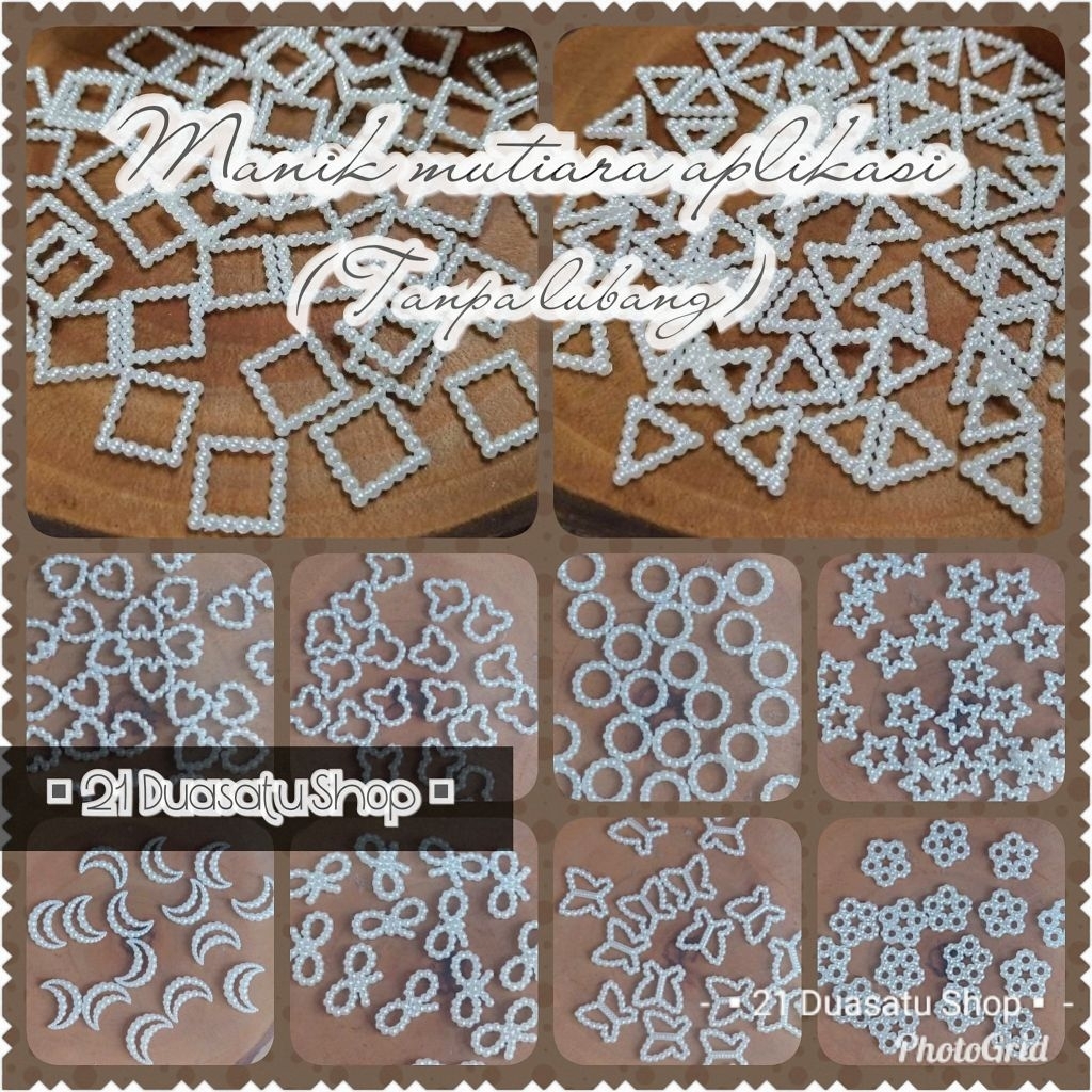 (Pon) Manik mutiara aplikasi nail art bulat bintang love aneka motif tanpa lubang