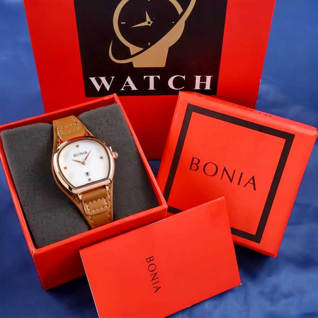 Jam Tangan Wanita Bonia 6120 Tali Kulit Tanggal Aktif Box Exclusive