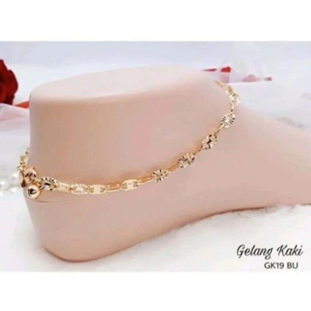 gelang kaki titanium berlapis emas motif batik