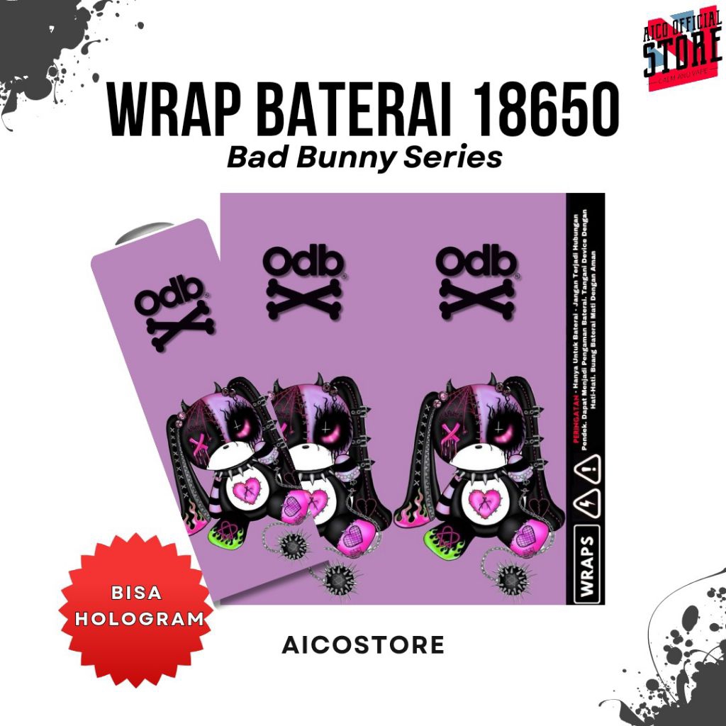 

FAMSTORE - Pelindung Baterai Stikerskin Wrap Baterai 18650 Motif Bad Bunny | Anime Keren | Bunny |anime lucu Anti Gores Dan Anti Air