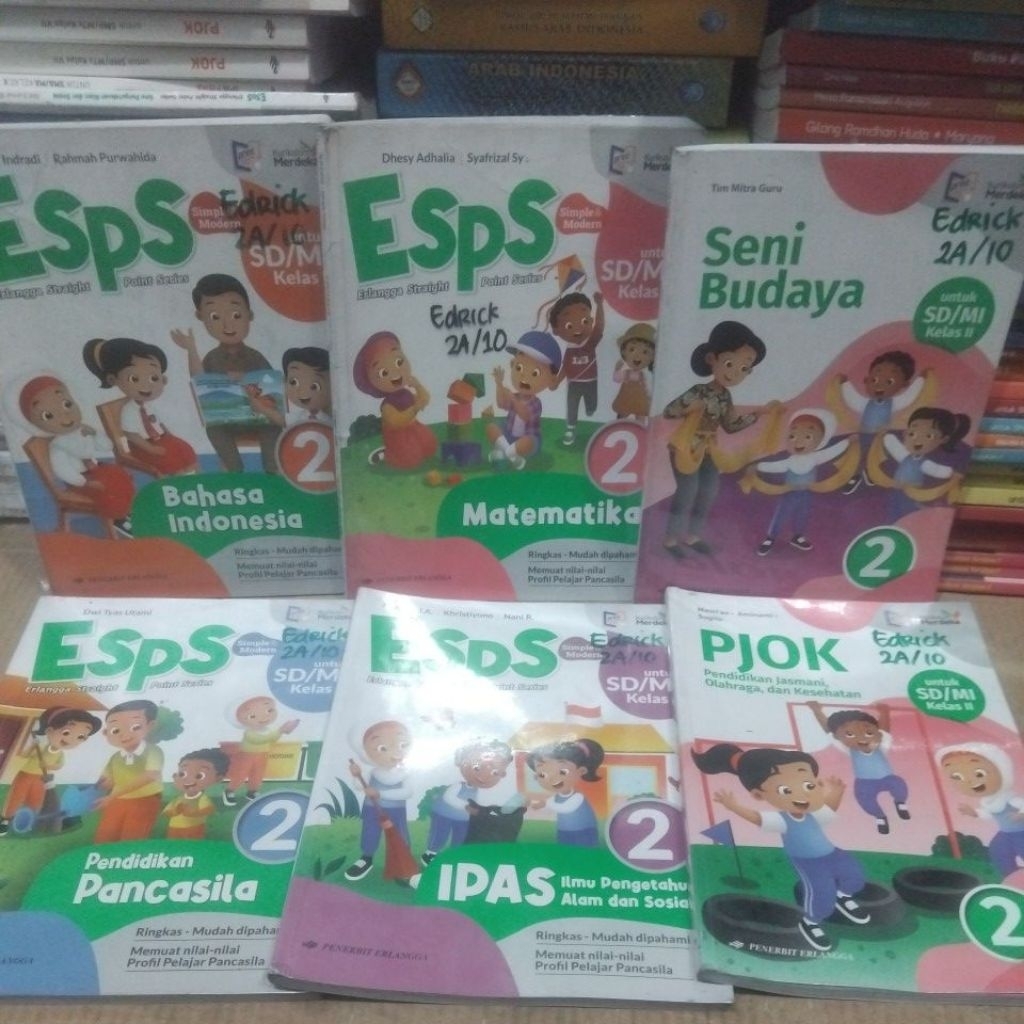 BUKU BEKAS ESPS MATEMATIKA, BAHASA INDONESIA, PANCASILA , IPAS,  PJOK ,SENI BUDAYA ,WASIS BASA KELAS