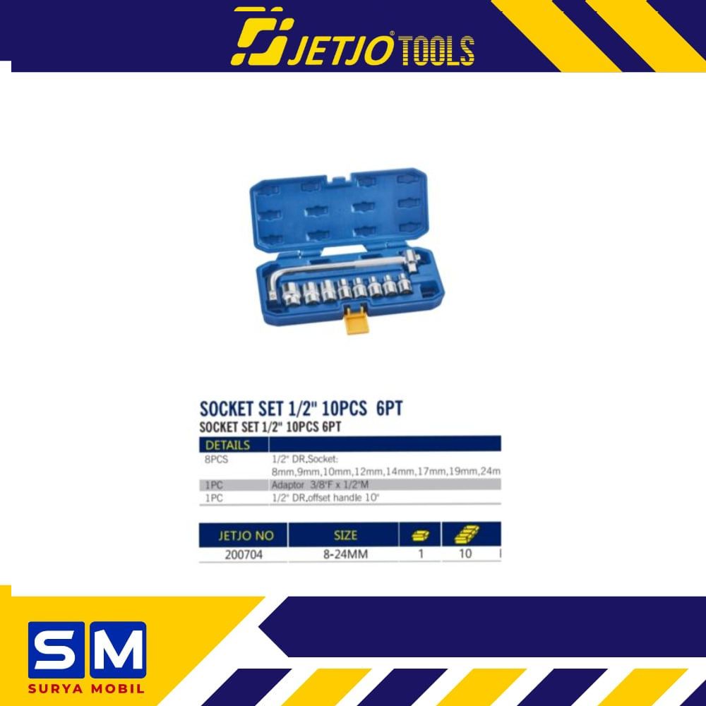 JETJO TOOLS Socket Set 10 Pcs JETJO TOOLS 200704 / Socket Set 1/2" 6 PT LAKONI PRO