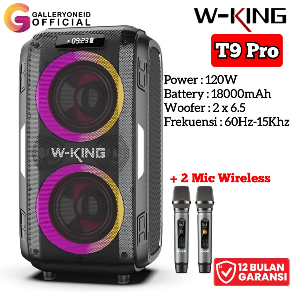 Speaker Bluetooth Karaoke WKING T9 Pro 2 Mic Wireless Portable Party TWS W-King Super Bass