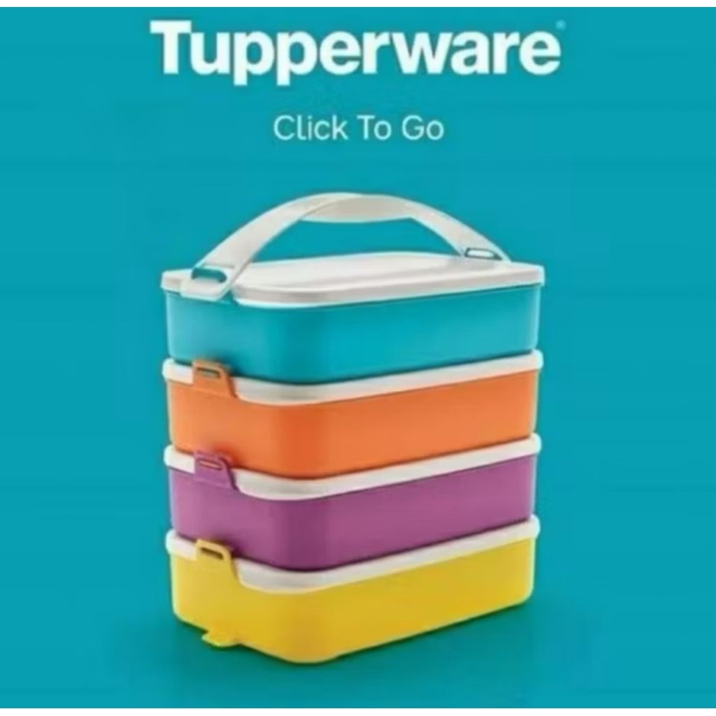 Tupperware Click to Go Rectangular 4susun rantang susun plastik toples plastik wadah bekal sayur pik