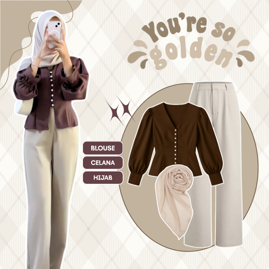 Baju Satu Set Wanita Korean Style (Blouse + Loose Pants + Jilbab Bella Square) One Set Hijab - LP142