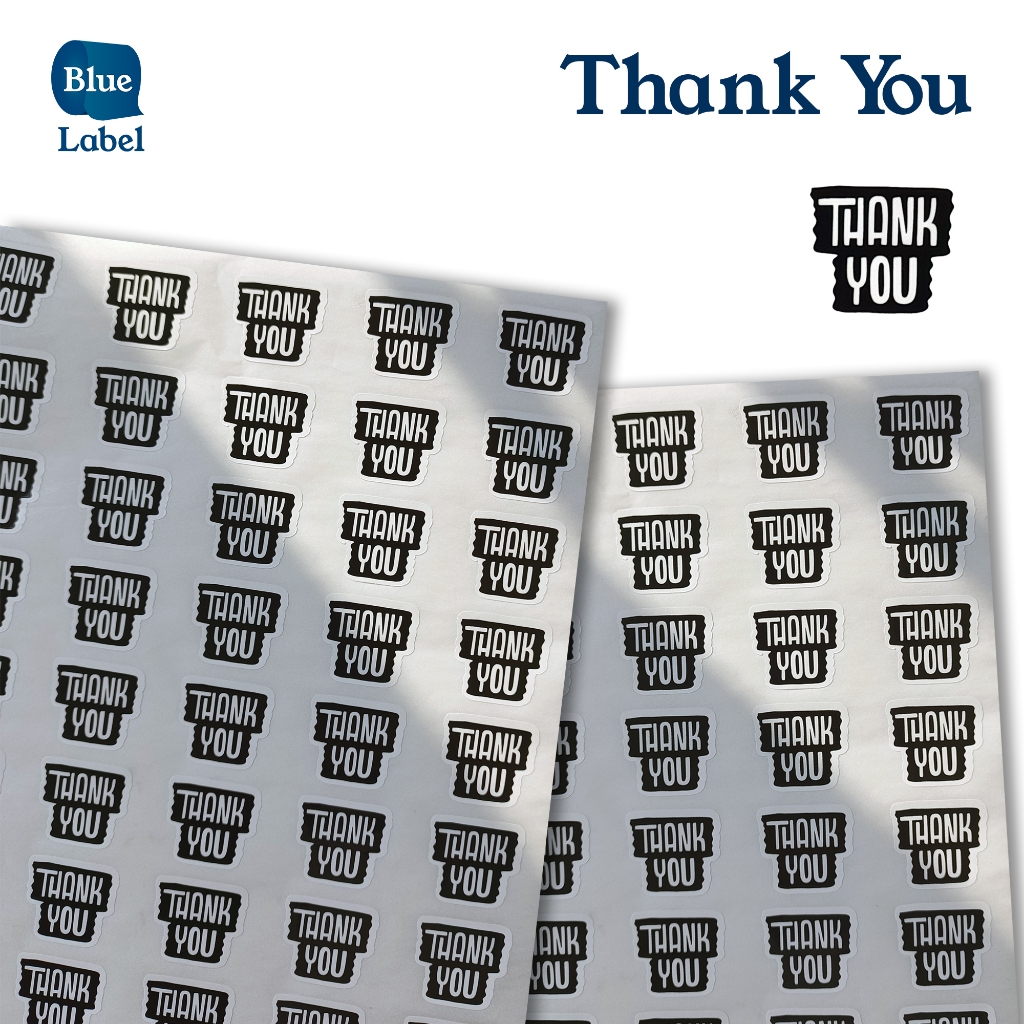 

Blue Label Stiker 'Thank You' bahan Chromo ukuran 2x2 cm | Label Stiker Ucapan Terima Kasih