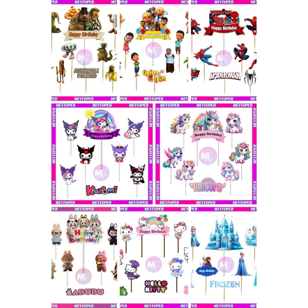 

ETALASE 6 Toper Cake/Toper HappyBirthday/Toper Karakter/Toper Ulang Tahun/Hiasan Kue Ulang Tahun/Cake Toper/Decorasi Cake/Toper Tusukan Murah
