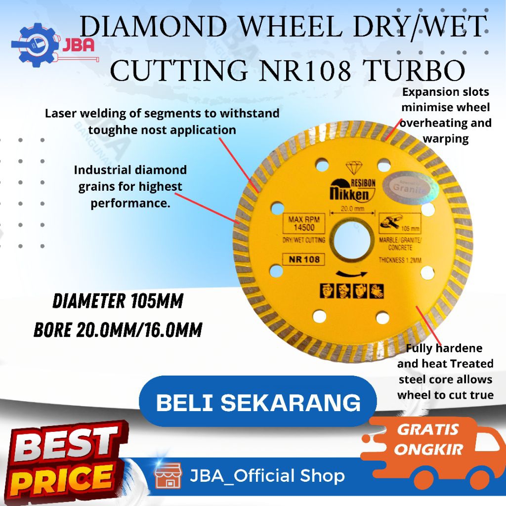 

Mata Pisau Potong Dry/Wet Nikken Resibon NR 108 Turbo