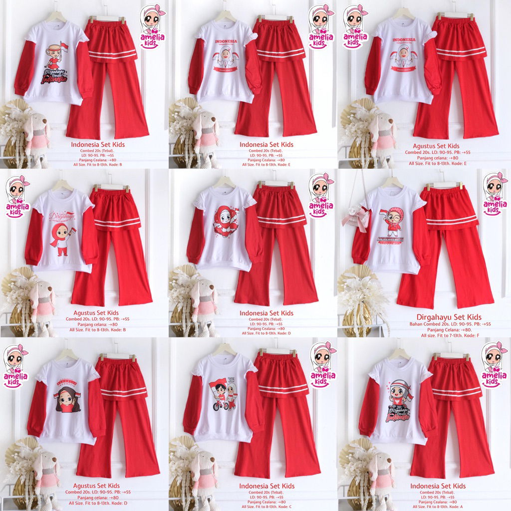 Alfihijabstore set Kemerdekaan Dirgahayu Merput Set by AMELIA KIDS || 8.10 Set combed anak remaja 8-