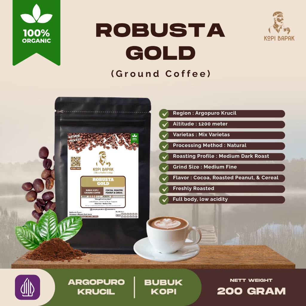 

Bubuk Kopi Robusta Gold 200g | Kopi Argopuro | Kopi Bapak