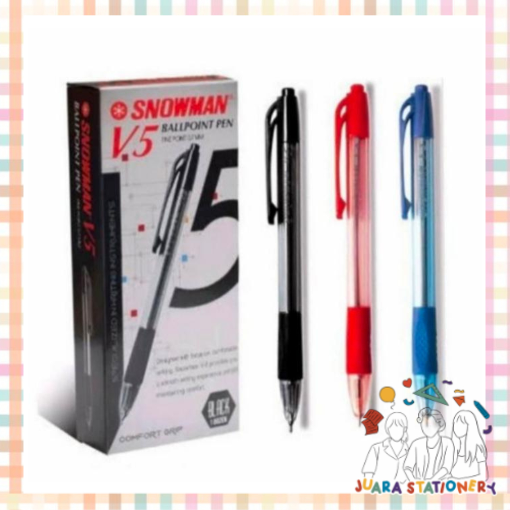 

Pulpen Snowman V-5 Hitam Biru Merah 0.7mm [SATUAN] / Ballpoint Bolpoin