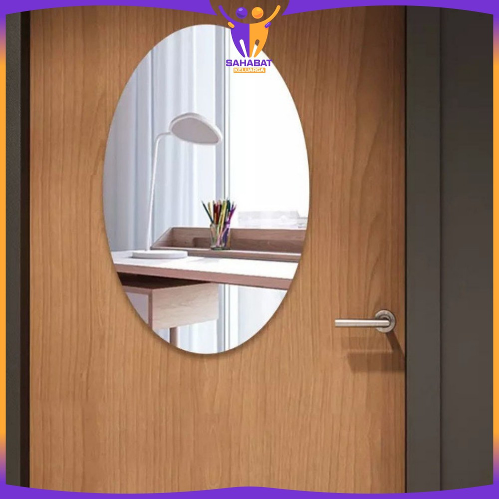 EC Stiker Kaca Oval 30X20 Mirror Wall Decoration / Cermin Dinding Anti Pecah / Sticker Cermin Tempel