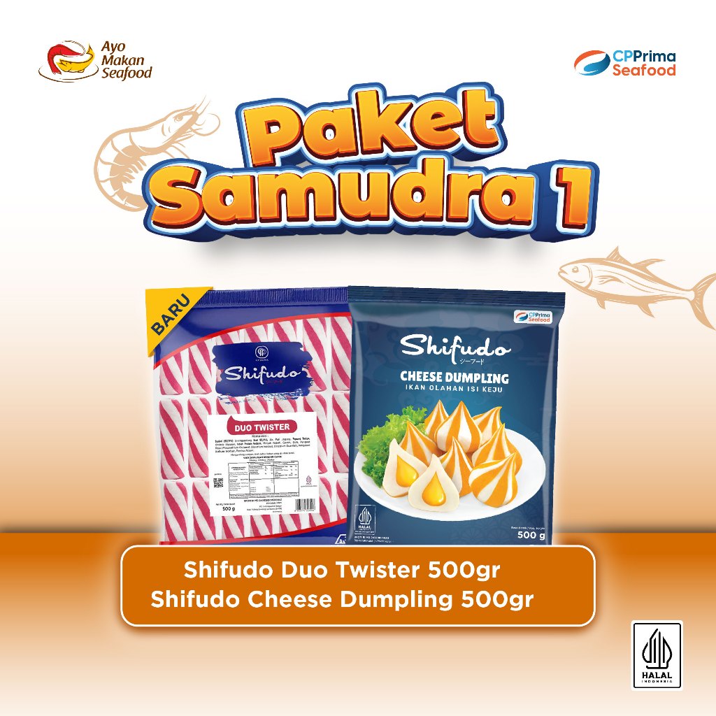 

Paket Samudra 1: Shifudo Duo Twister 500g & Shifudo Dumpling Cheese 500g / Promo Seafood / Promo Frozen Food