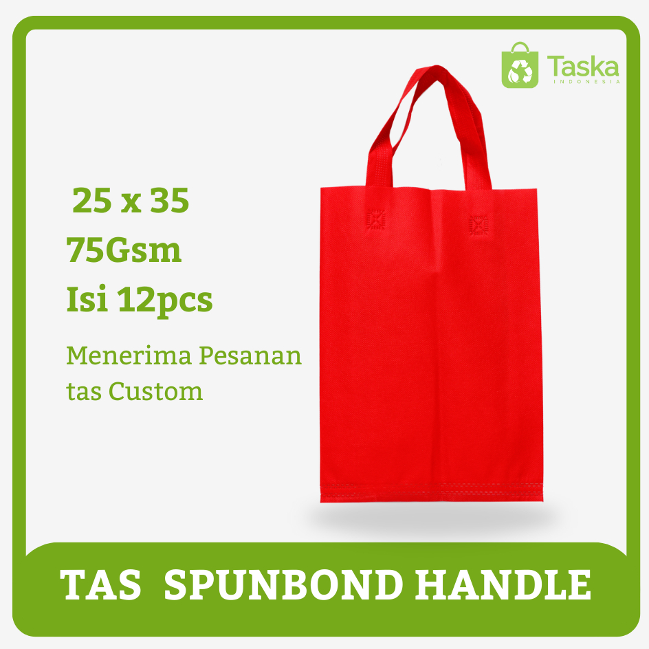 

Taska - GOODIE BAG SPUNBOND HANDLE 25X35 Warna Merah Harga Satuan / Tas Souvenir Grosir