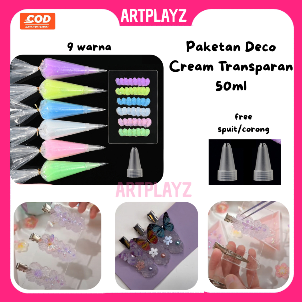 

ALL WARNA Lem Deco Cream Glitter Transparan 50ML ( 9 Warna) free spuit