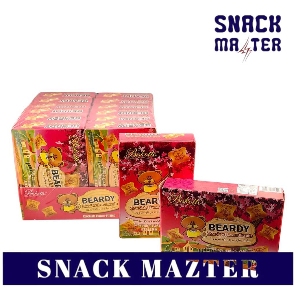 

Biskotto Beardy Biskuit Isi Cokelat PACK - Netto 40gr x isi 12 box