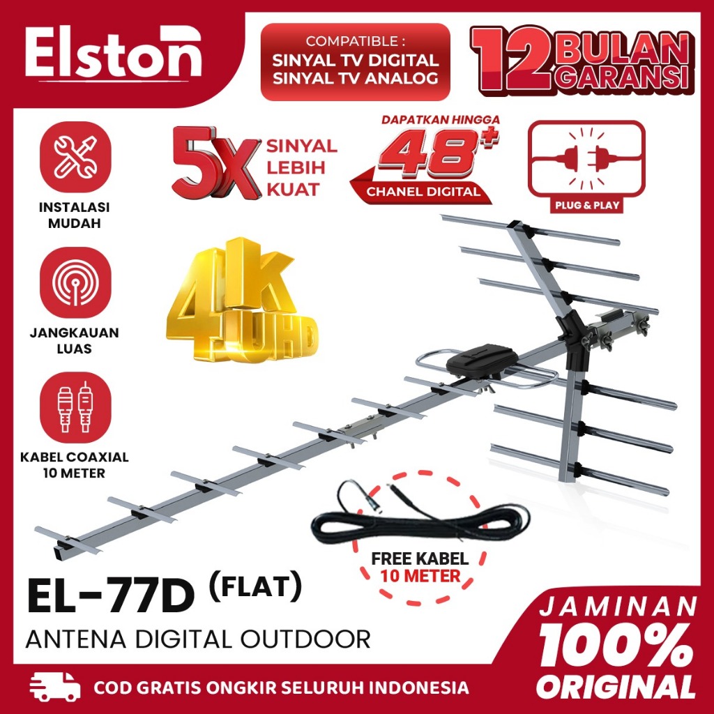 Antena Outdoor Elston EL77D/EL77B/FAD888 Free Kabel 10 Meter Support Set Top Box