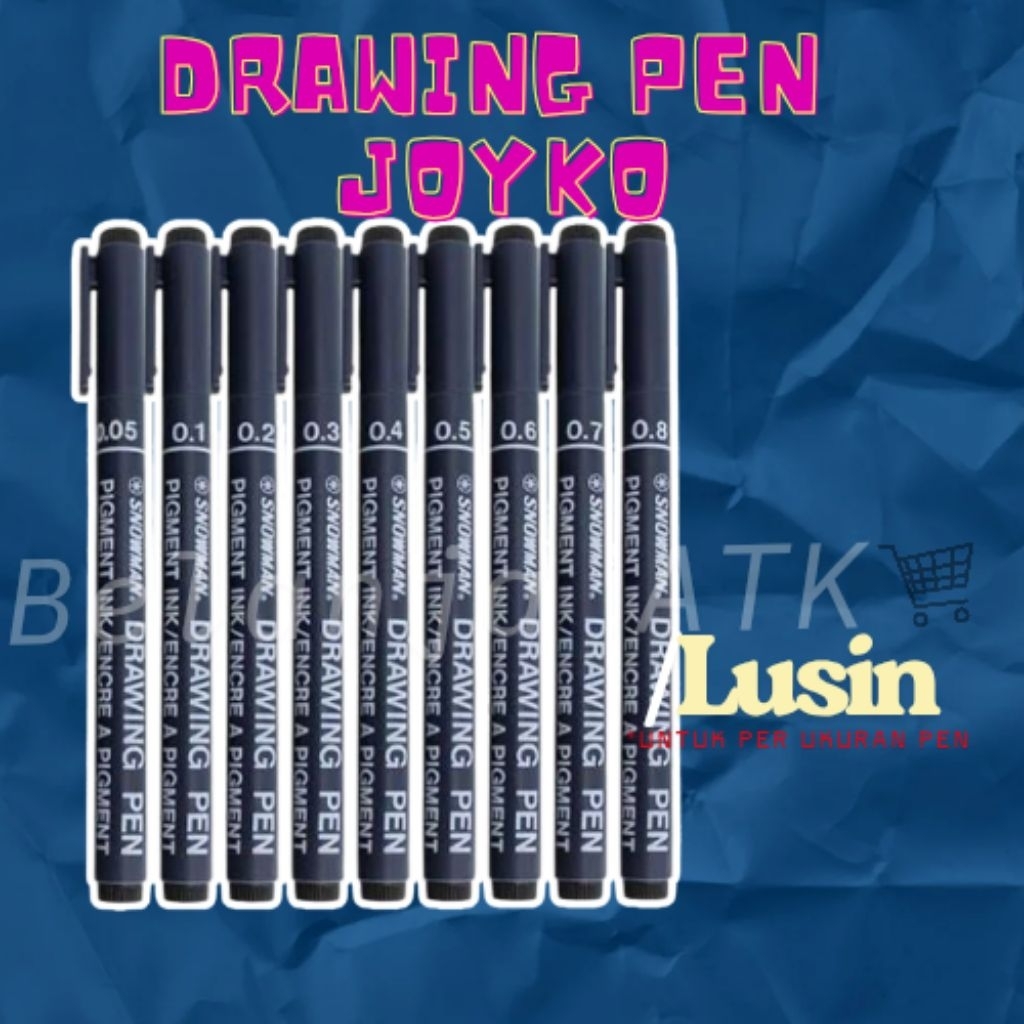 

[Per lusin] Drawing Pen /Spidol Joyko Hitam Ukuran Pilihan / 1 Lusin Isi 12 pcs Sama/ Tinta Pigment Anti Luntur