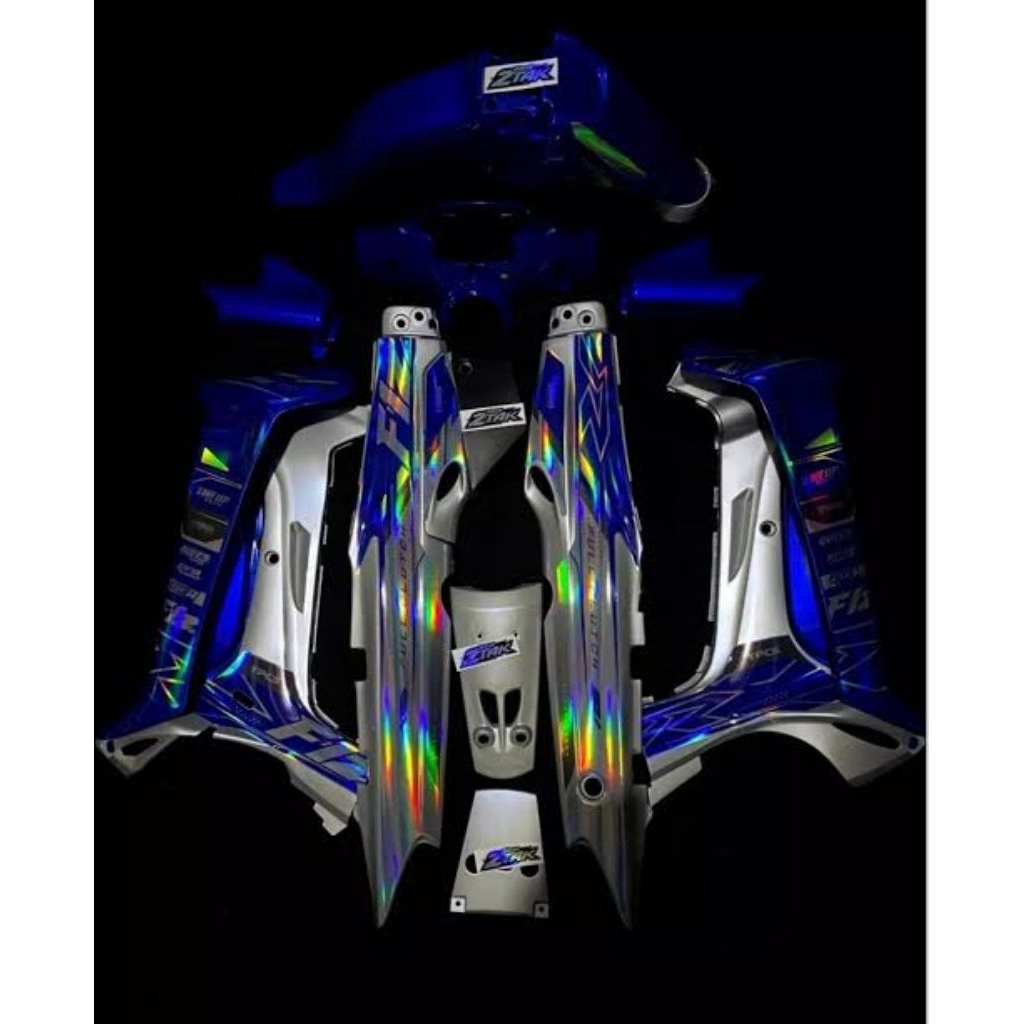 body set fizr striping hologram warna silver biru
