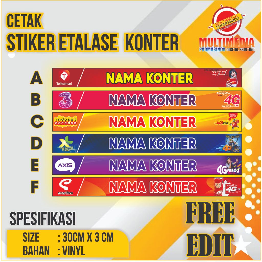 

Stiker Etalase Konter Custom / Stiker Provider ( MIN 15 PCS)