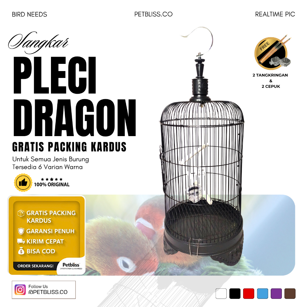 Sangkar Burung Pleci Helopet Sogon Kolibri Merk Dragon Besi Premium Dm 28 cm Fullset