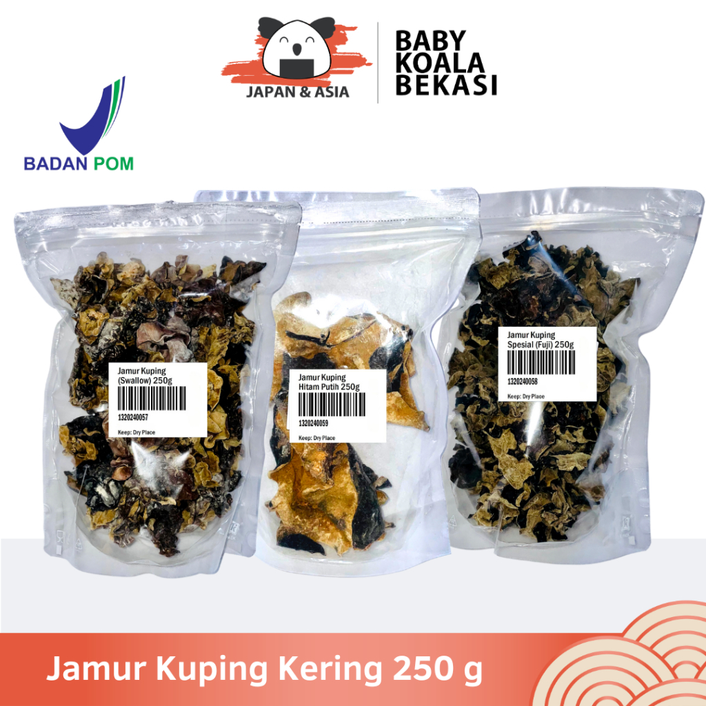 

BOKNI JAMUR KUPING KERING 250 g | Swallow Hitam Putih Fuji Black Fungus -BKB