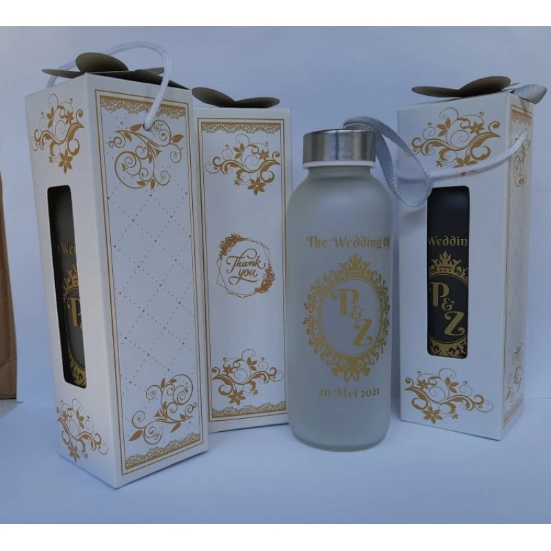 souvenir tumbler / botol kaca doff/ paperbag / sablon