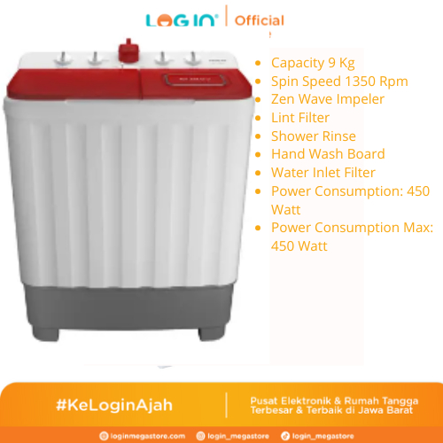 HITACHI Mesin Cuci 2 Tabung LTT09JWTCOR Kapasitas 9Kg