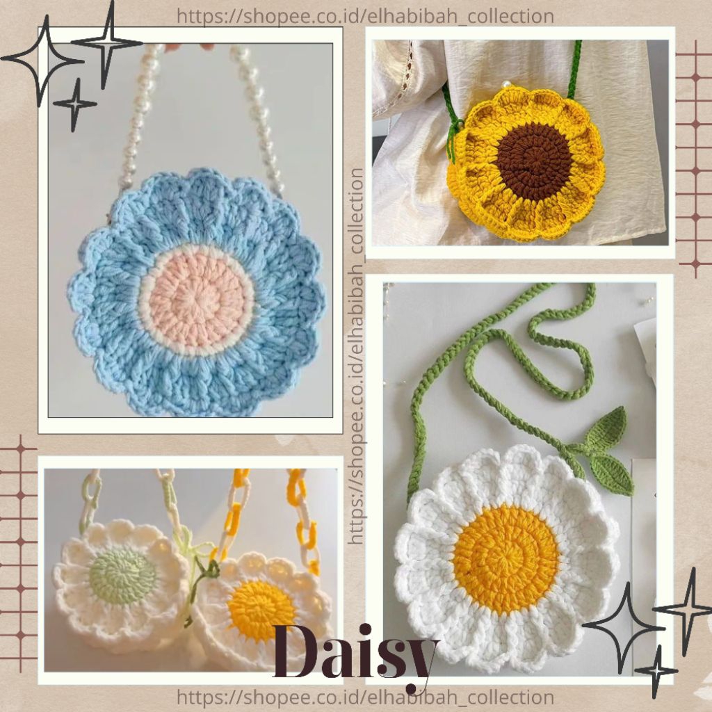 [RCB04] Tas Rajut Anak Remaja | Tas Bulat Bunga Daisy| crochet bag