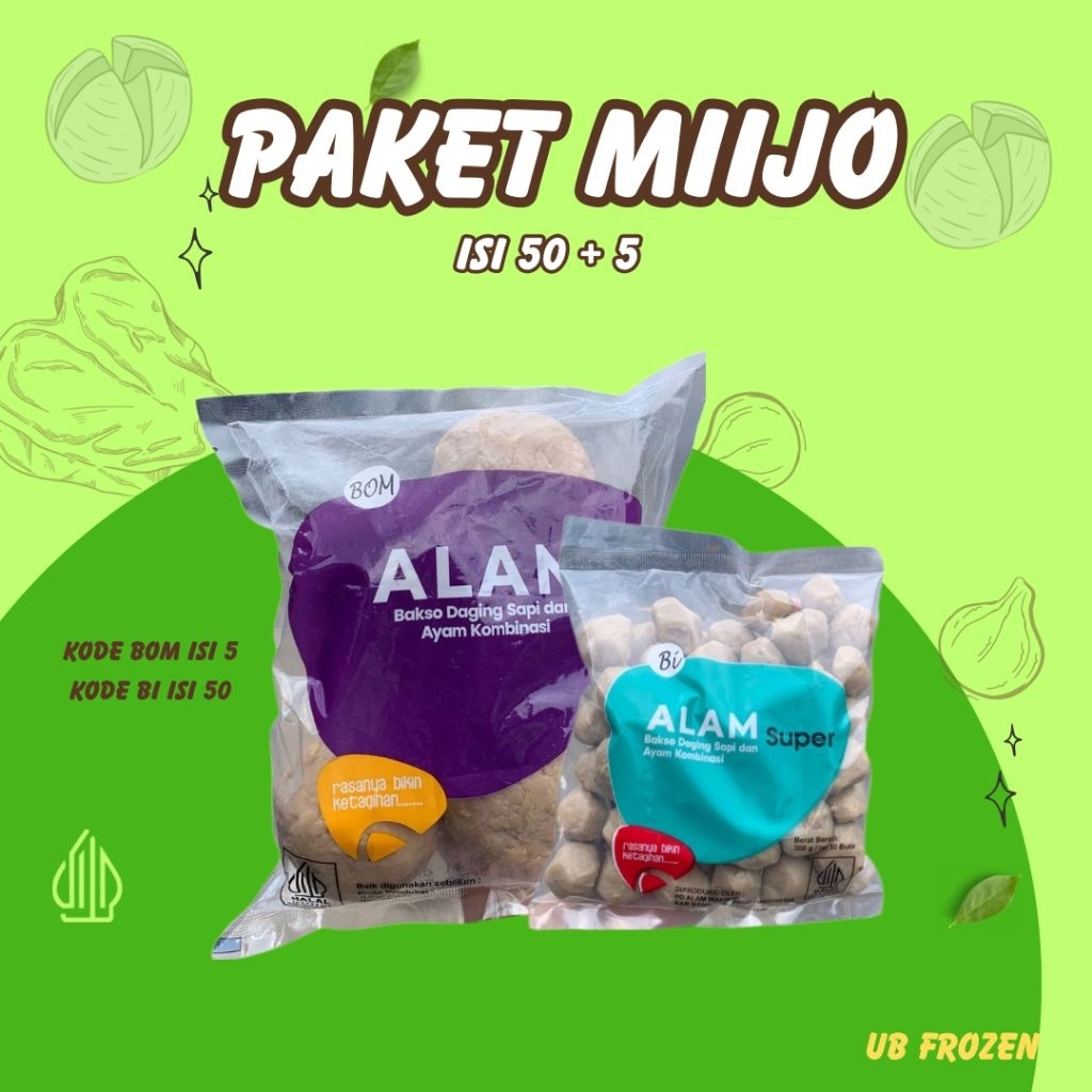 

Paket MiiJo Baso Alam Super (MINI & JUMBO) Kode BOM isi 5 + BI isi 50