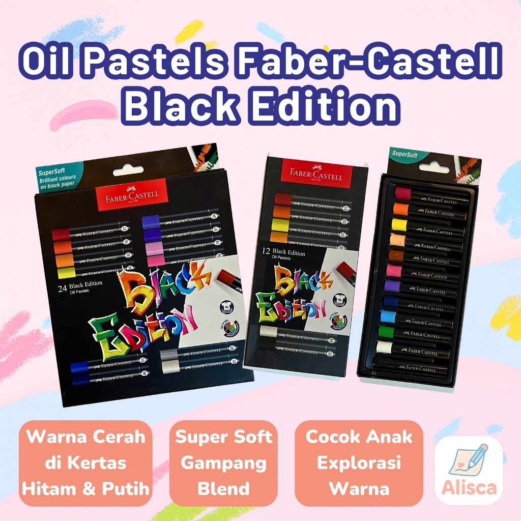 

Oil Pastel Faber-Castell Black Edition - Super Soft Warna Cerah | Isi 12 & 24 Crayon Anak - Alisca
