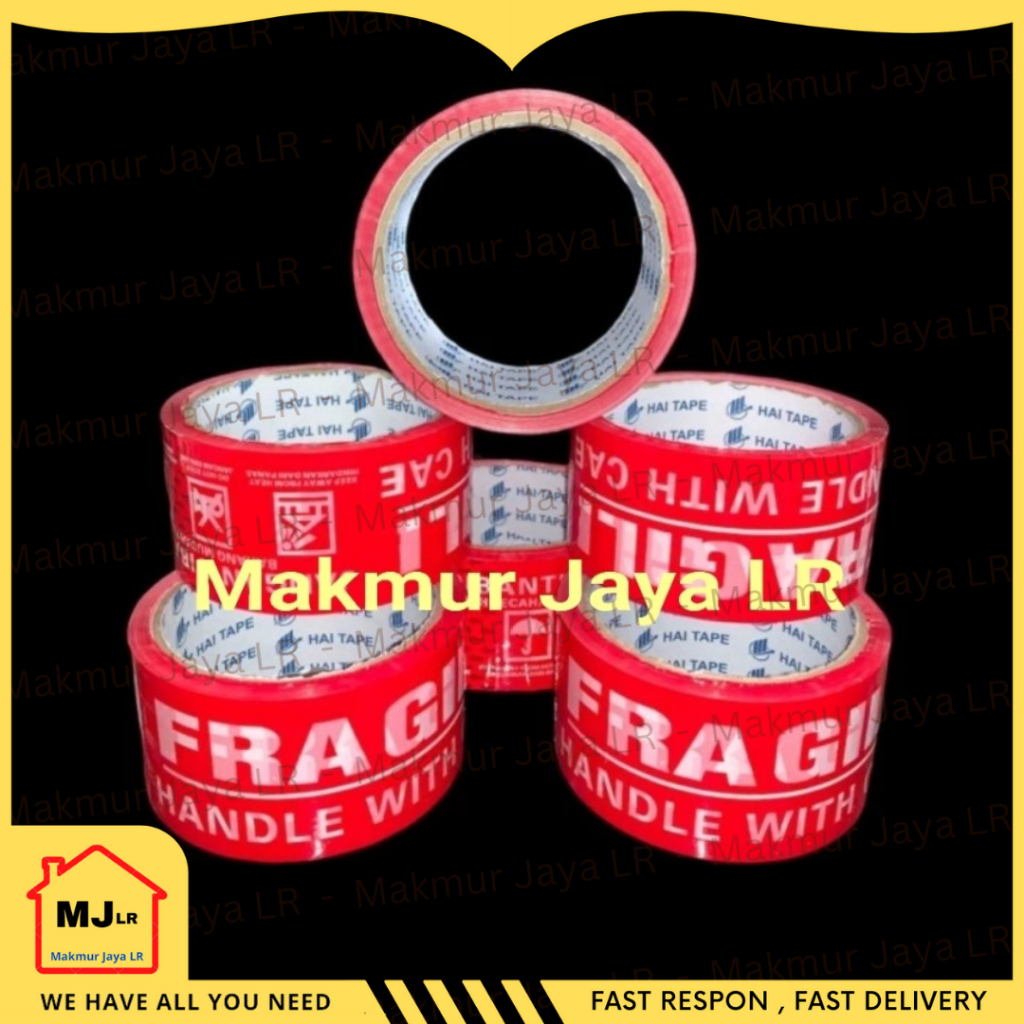 

Lakban FRAGILE JANGAN DIBANTING 48 mm / 2 inch kualitas PREMIUM Tebal , melekat kuat , tidak mudah sobek , Isolasi Selotip Solasi Plakban