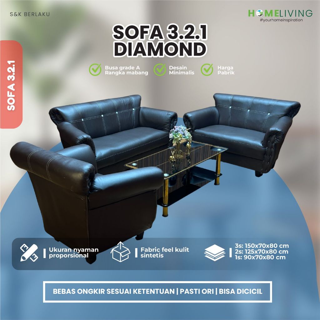 HOMELIVING - SOFA DIAMOND - SOFA 3.2.1 FREE MEJA - SOFA 1 JUTAAN AJA - SOFA MURAH PONTIANAK