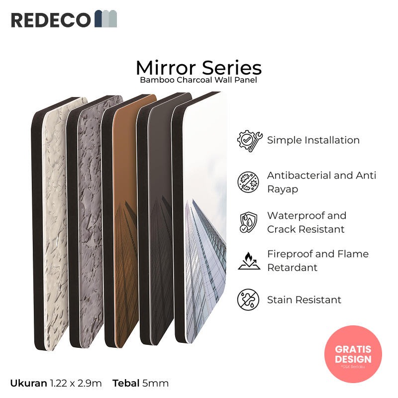 Redeco Bamboo Charcoal Wall Panel Mirror Series | PVC Wall Board Mirror Series | Seamless Wallpaper 
