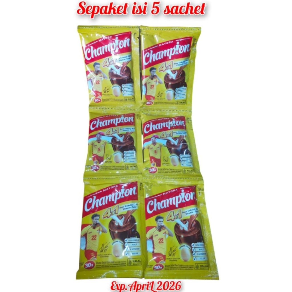 

SUSU CHAMPION RASA COKLAT 4in1 SEPAKET ISI 5 SACHET @30gr