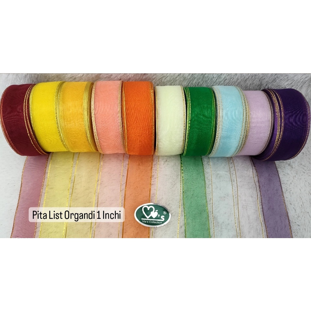 

[PER-SLOP] Pita Lis Gold Organdi 1 Inchi Kado Hiasan Souvenir Hampers Pita Potong Vies Collection Pita Kado