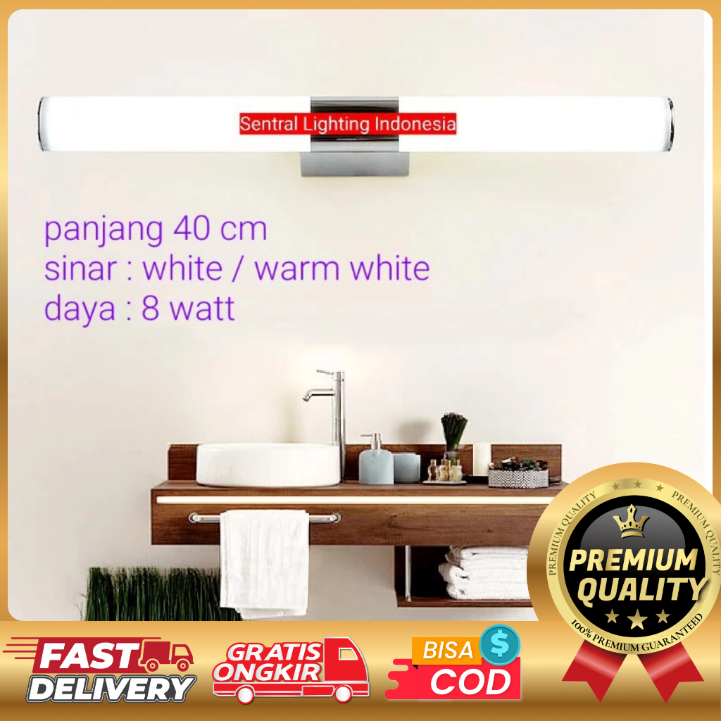 SL8216-40CM LAMPU DINDING WASTAFEL LED 8 WATT MINIMALIS MODERN TOILET STAINLESS WALL LAMP