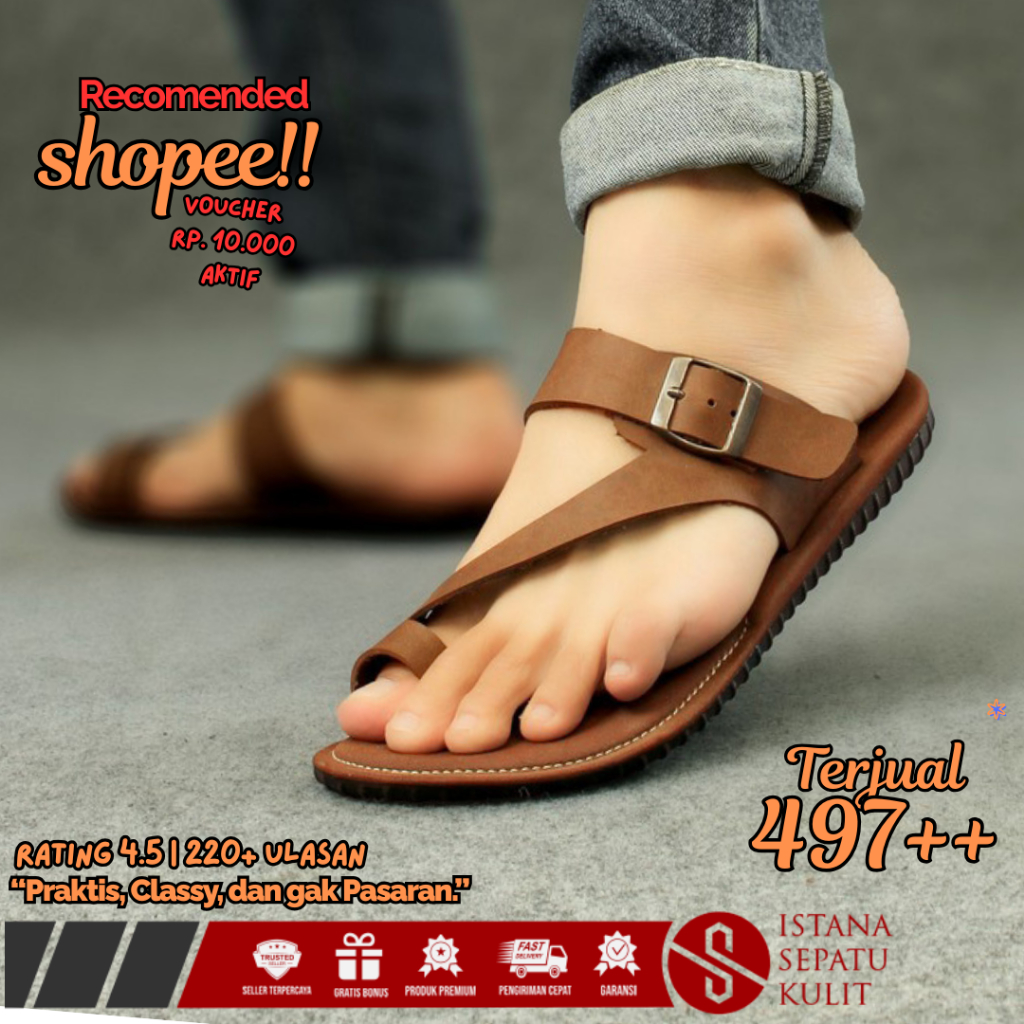 Sendal Jepit Indoor Outdoor Anti Selip Pria Rumahan Casual Pria Kulit Asli Sandal Distro Capit