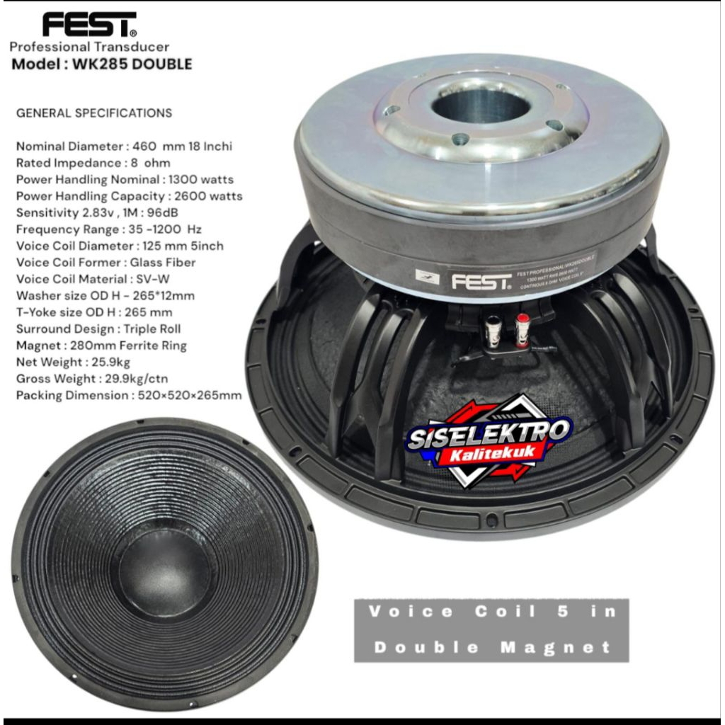 speaker 18 inch Fest Doble magnet Fest wk285