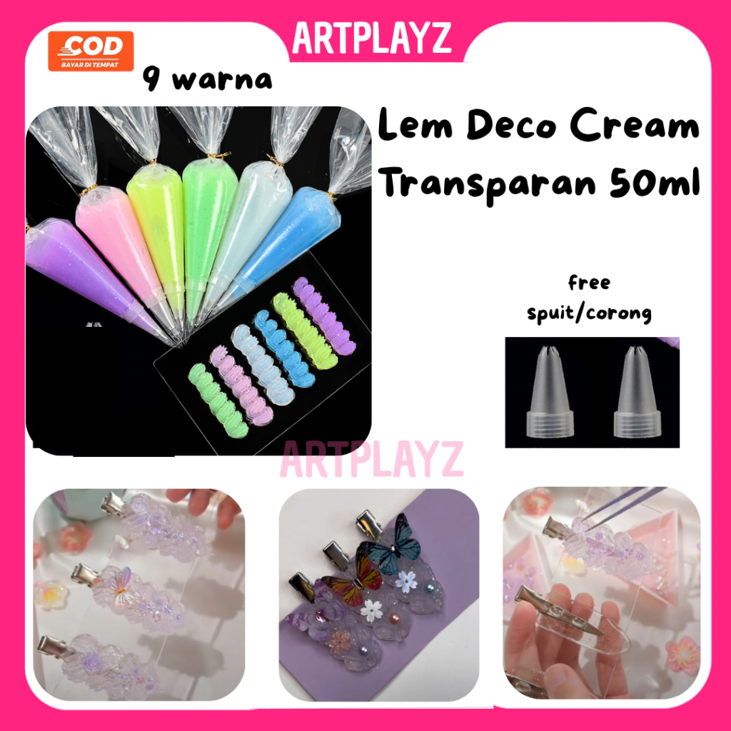 

Deco Cream Glitter Transparan FREE Spuit. UKURAN 50 ML, Lem DIY, Deco Cream Glitter, Glue Resin DIY