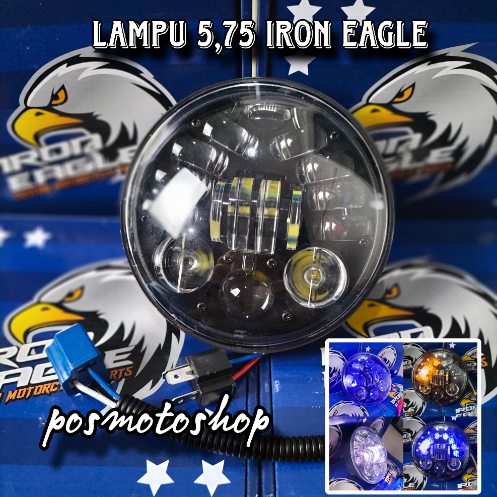 Lampu Depan 16 LED Daymaker 5,75 Inch Bisa Senja Biru dan Putih Fungsi Sein iron eagle