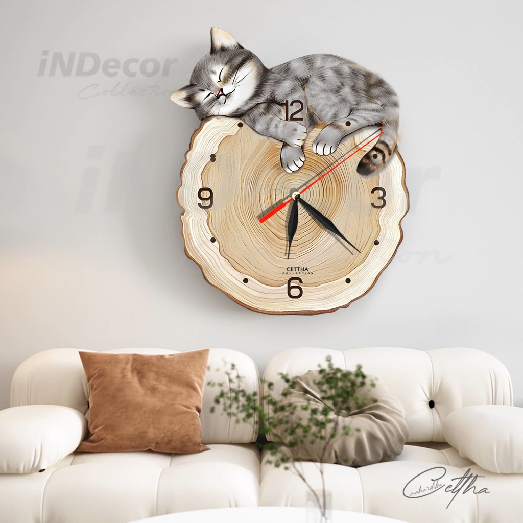 Jam Dinding Kucing Tidur Lucu Unik / Jam Dinding Aesthetic / Jam Dinding Tempel