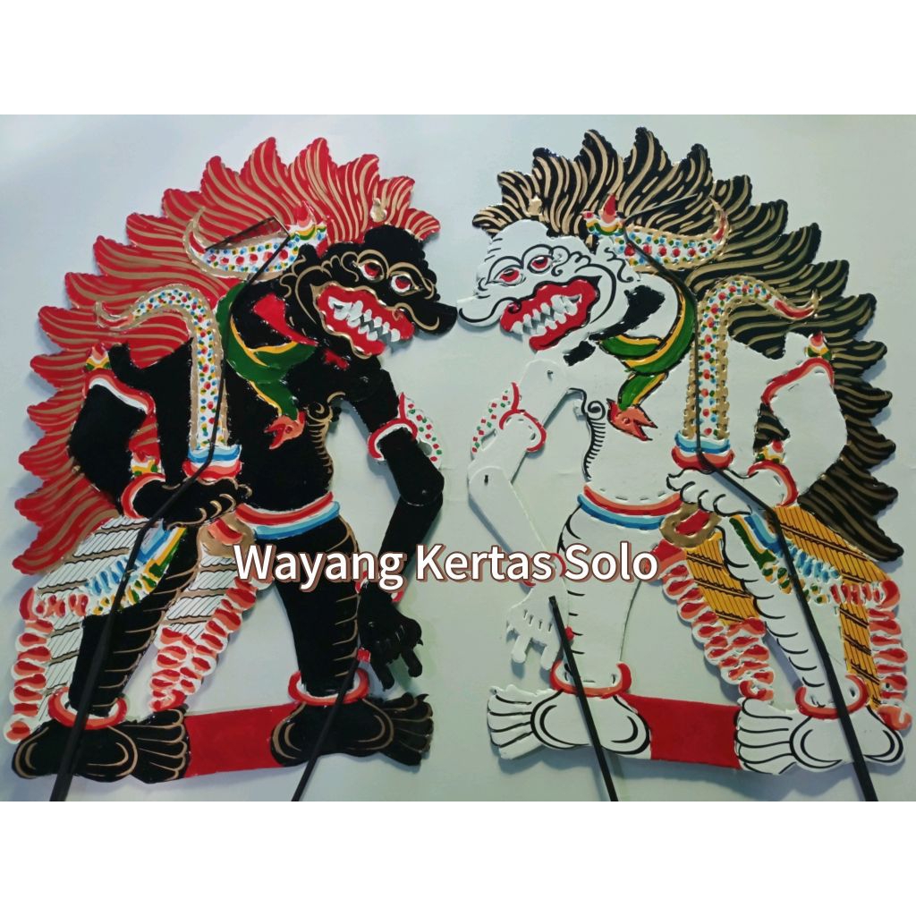 Sepasang Wayang Kulit kertas Braholo wayang mainan buto amral Hitam & Putih tinggi -+80cm