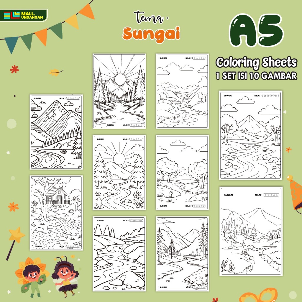 

LEMBARAN MEWARNAI ANAK A5 - BAGIAN TEMA SUNGAI - PAPER COLORING SHEETS FOR KIDS