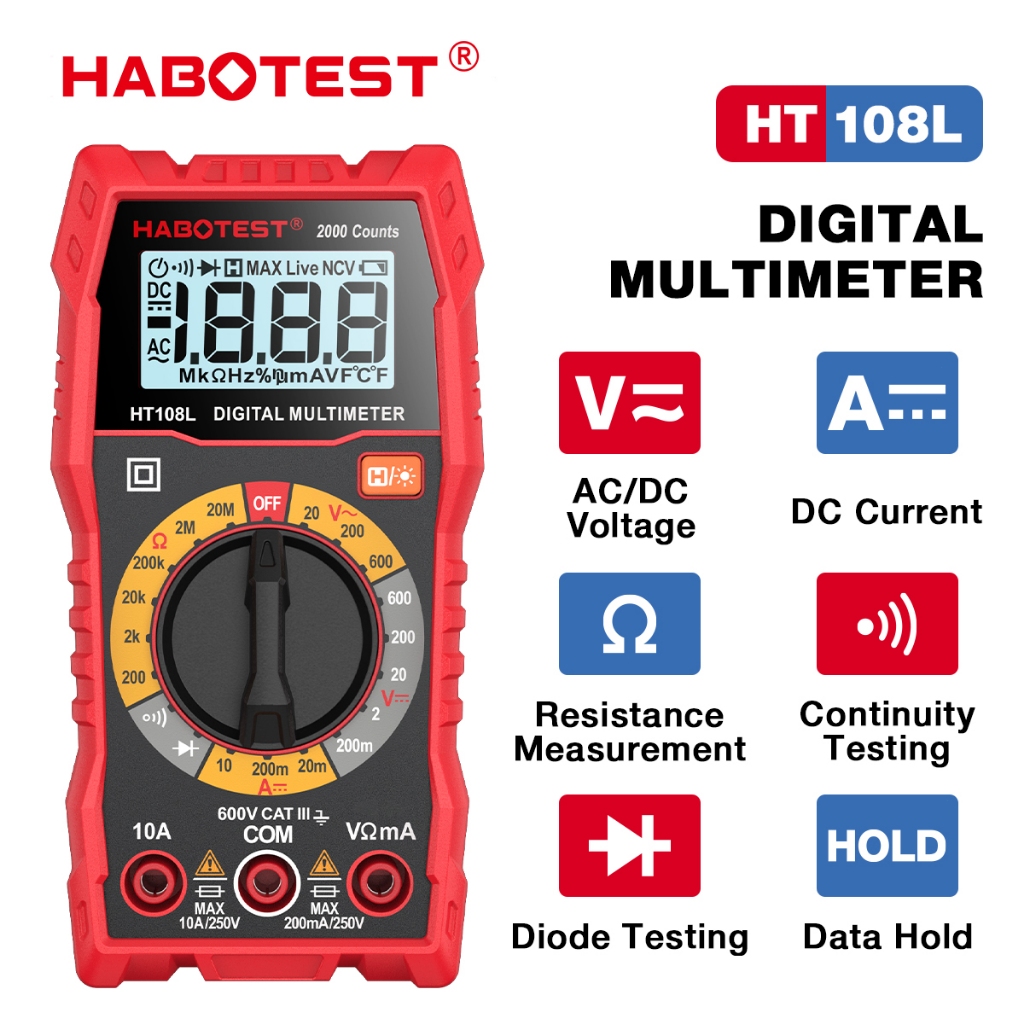 HABOTEST HT108L Tester Multi Power Meter Mini Digital Wind Meter Multi Power Meter Tegangan Meter