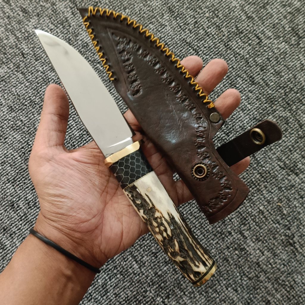 pisau skinner Bohler N695 asli gagang tanduk rusa